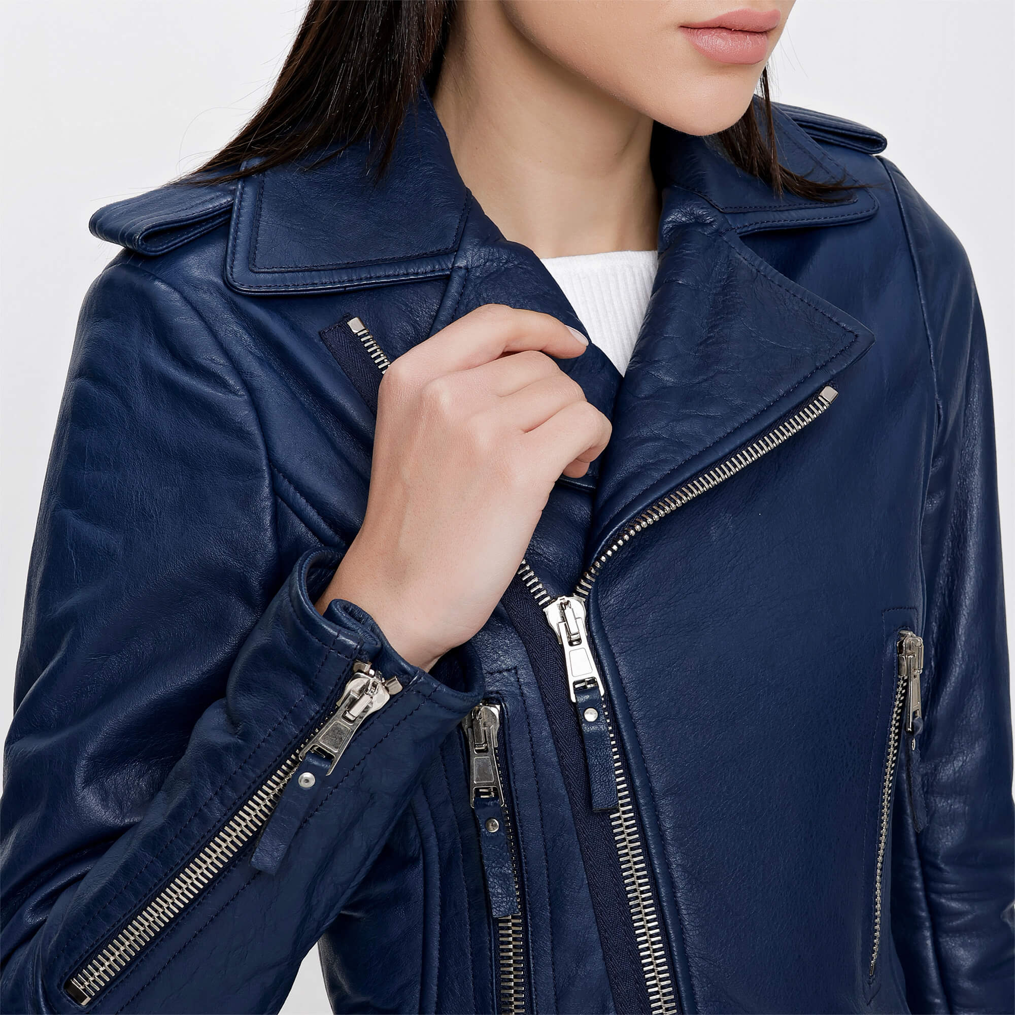 Balenciaga - Blue Lambskin Biker Jacket